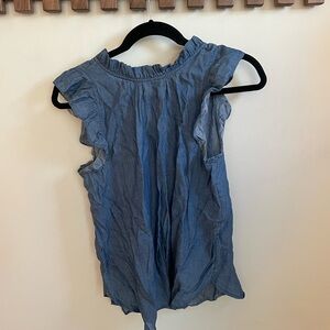 Blue Ruffled Sleeveless Blouse